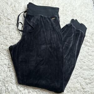 Calvin Klein Black Crushed Velvet Jogger Sweatpants Gold Detailing XLarge M6